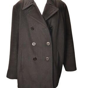 Calvin Klein 1X Womens Black Wool Blend Double Breasted Pea Coat Jacket
